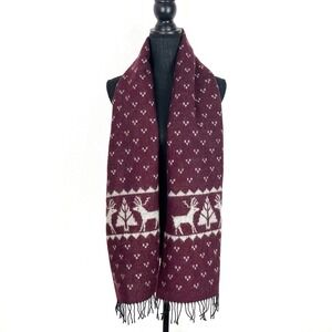 Wool Scarf Fair Isle Nordic Burgundy & Gray Winter